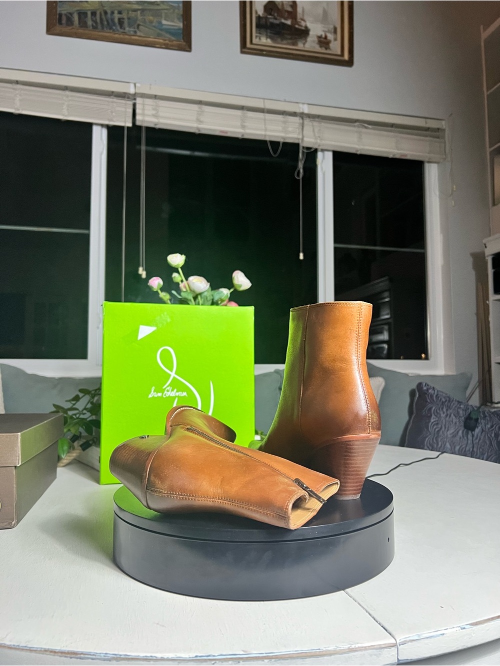 Sam Edelman Cognac Leather Western Ankle Booties with Side Zip - Picture 6 of 9